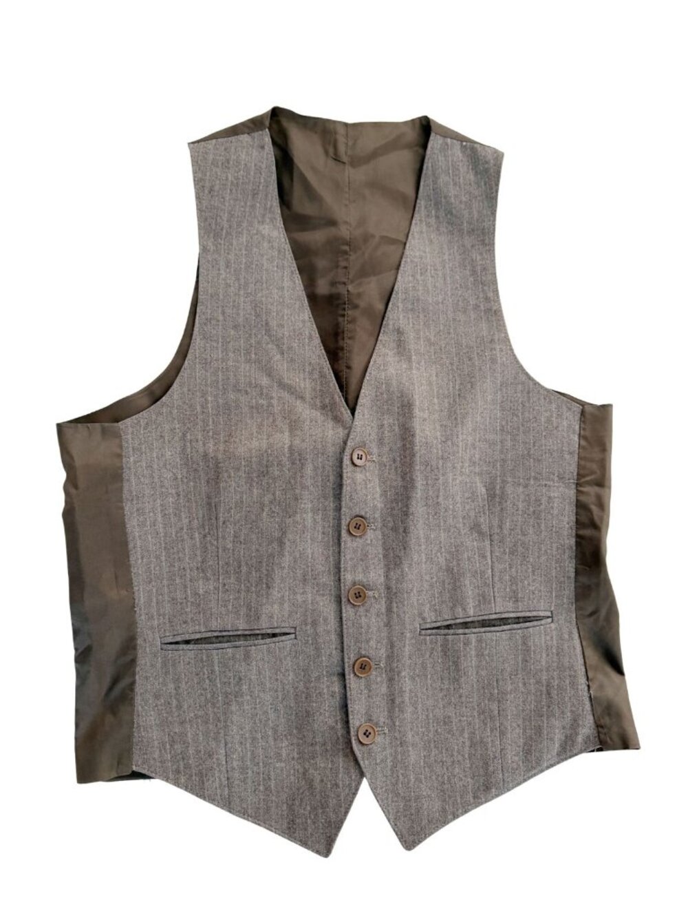 Vintage Handmade Mens Pinstripe Tweed Suit Vest Waistcoat Taupe Brown